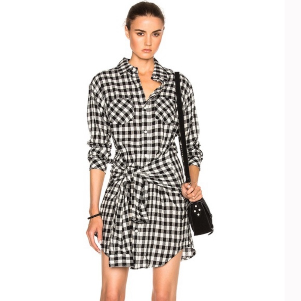 EUC Current Elliott Black and White Plaid Front Tie Shirt Dress Sz 2 Medium.